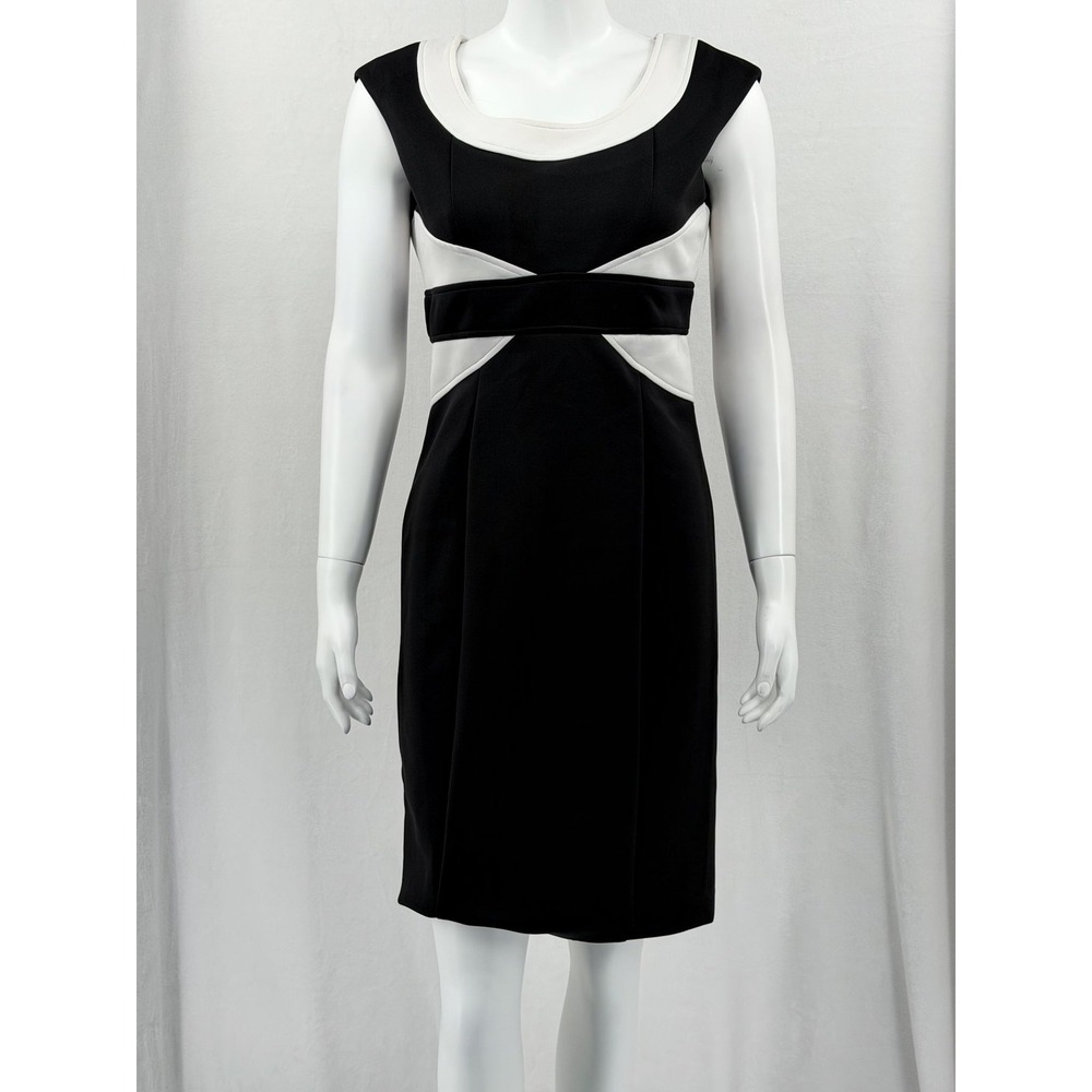 Ronni Nicole Dress Womens 8 Black White Sheath Sleeveless Stretch Office Work